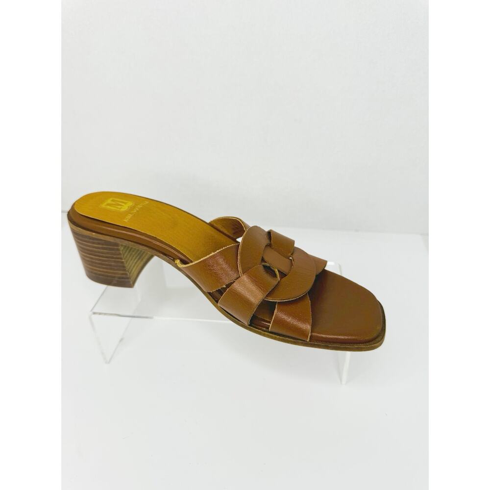 Bruno Magli Retro Classic Leather in Rich Cognac  Block Heel Slide Sandals 40